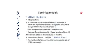 Moore's law as a semi-log regression: transistors grow about 2.6% a month
