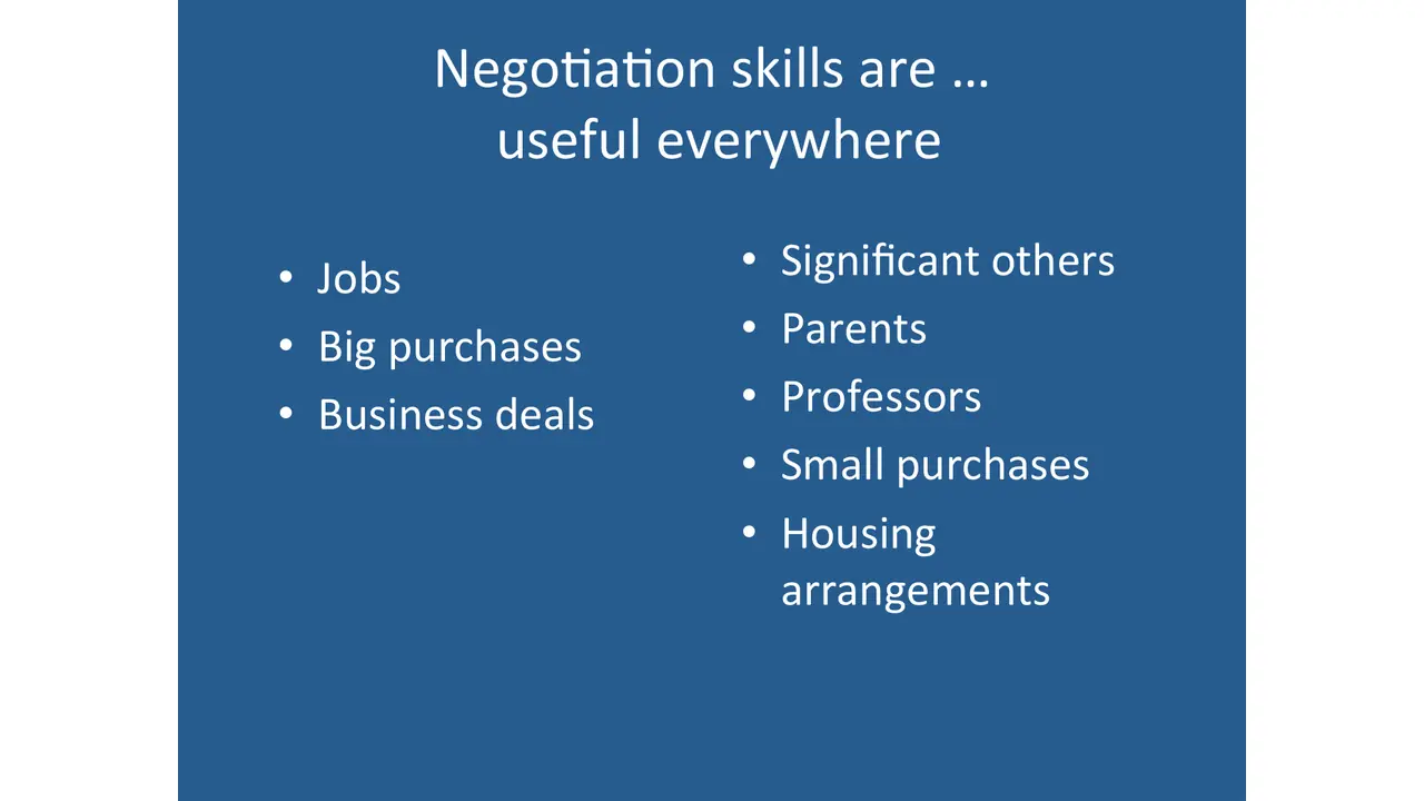 Slide: Negotiation skills are useful everywhere, from jobs to housing