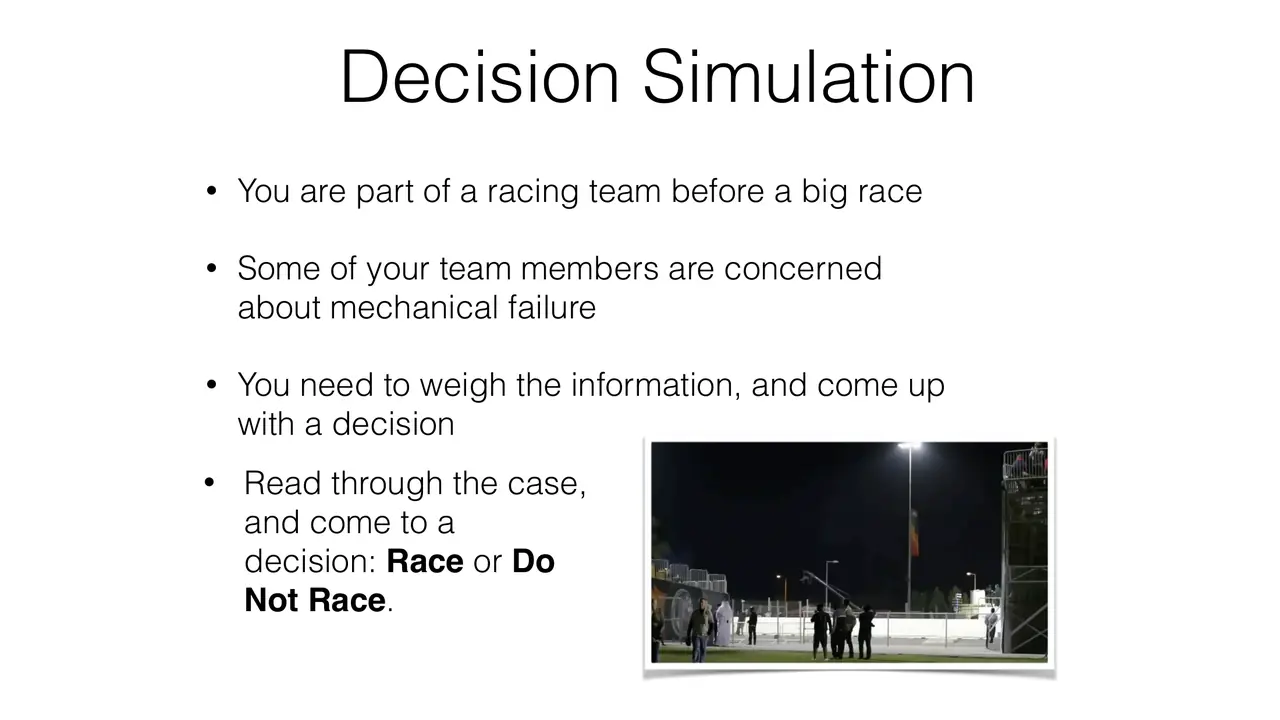 Slide: The decision: your racing team must race or withdraw