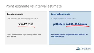 Point estimate versus interval estimate: 47 minutes, or 44.96 to 49.04