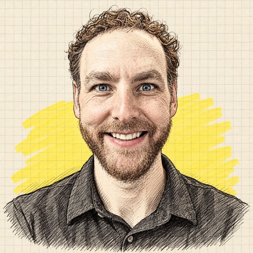 Ben Collier, drawn in ink on graph paper